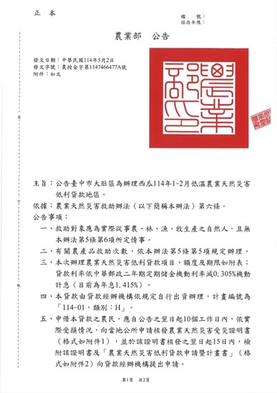 西瓜低利貸款公告0507